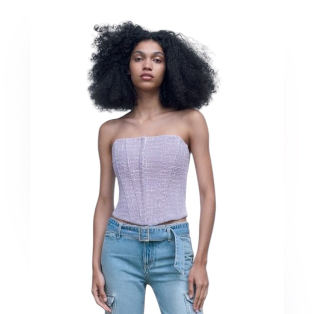 🌷Zara Lilac Tweed Corset Bustier Strapless Top XL 3/$30
